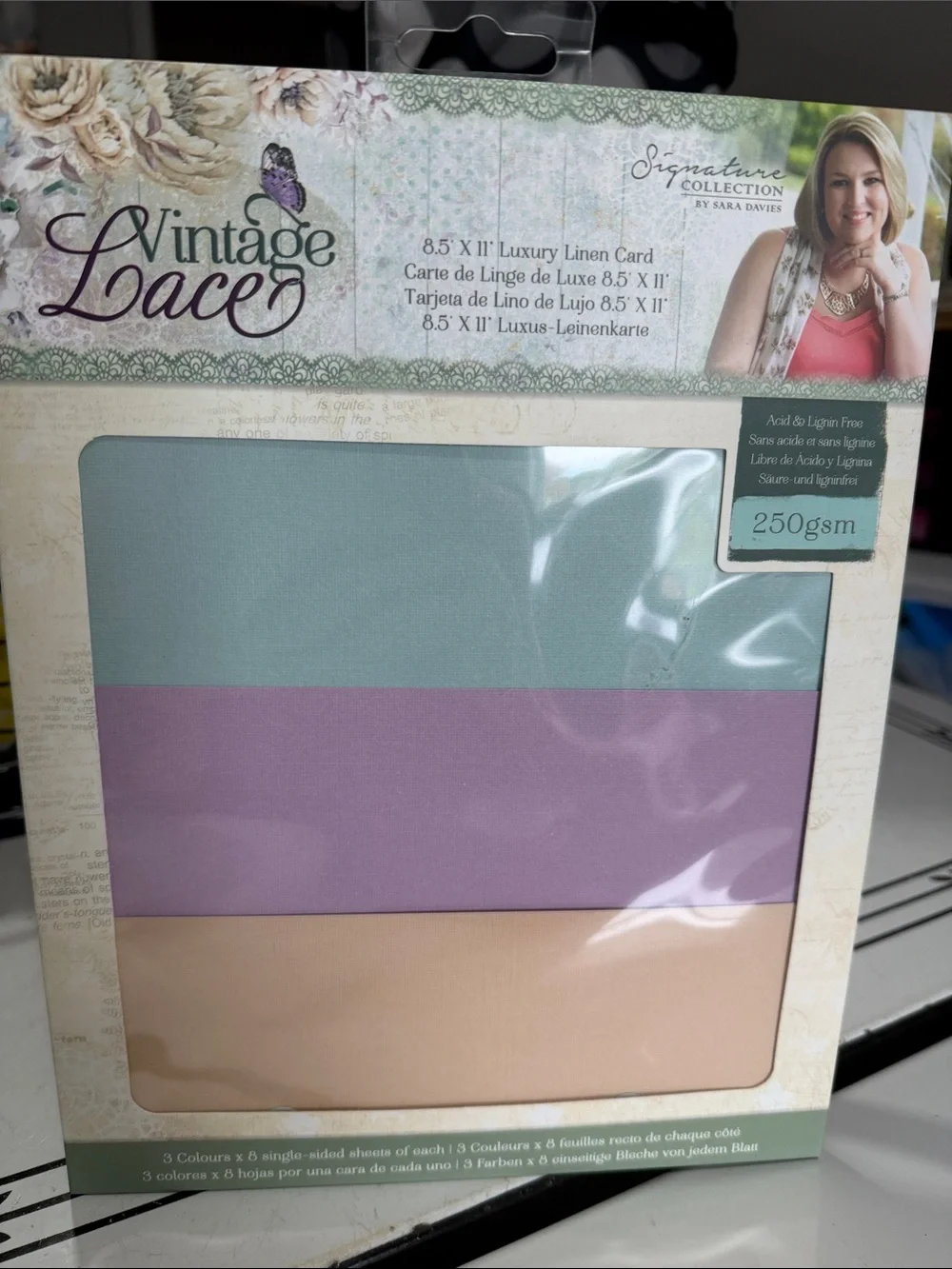 Crafters Companion Vintage Lace Luxury Linen Card